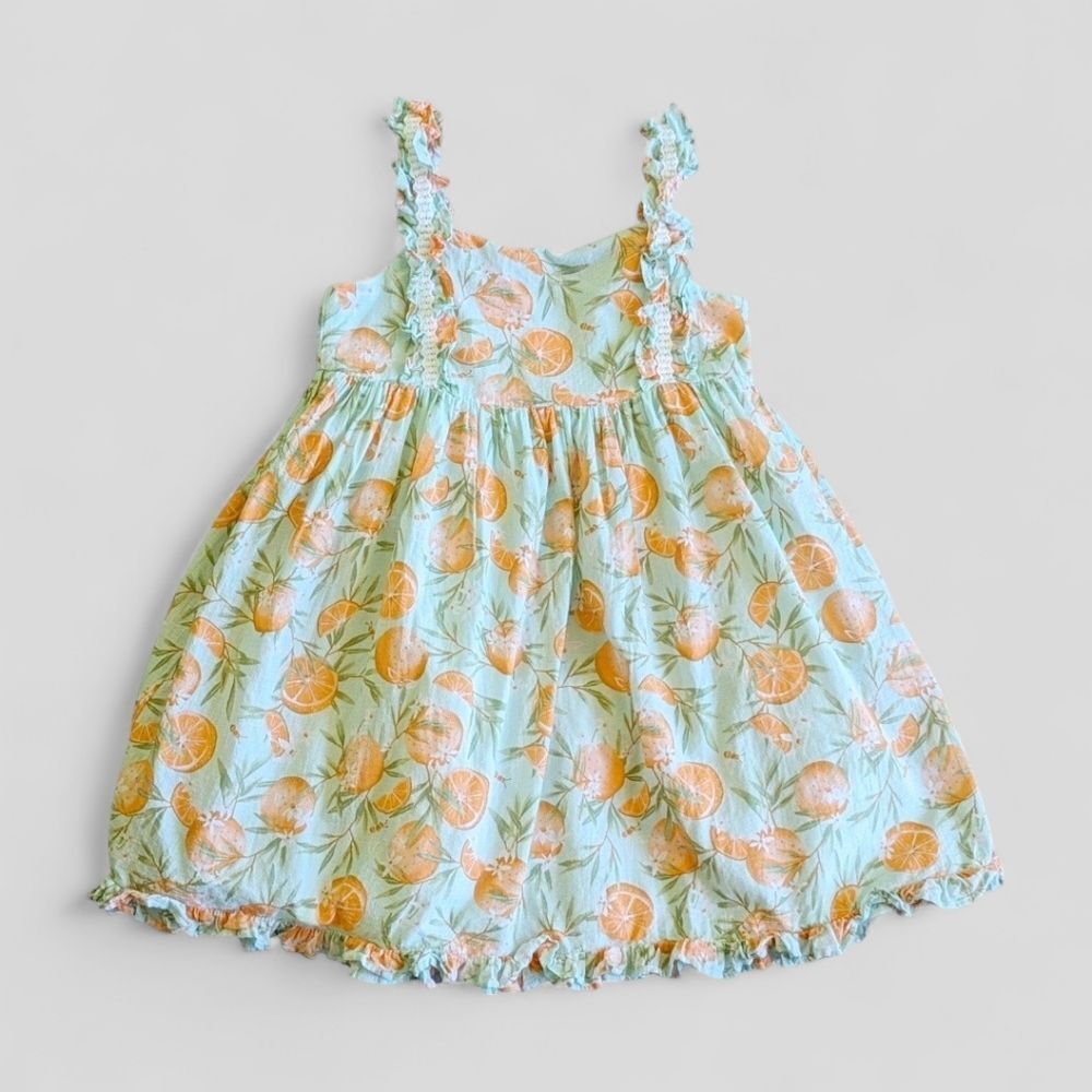 Joie Kids Citrus Oranges Floral Ruffle Sleeveless Lined Cotton Dress Girls Sz‎ 5